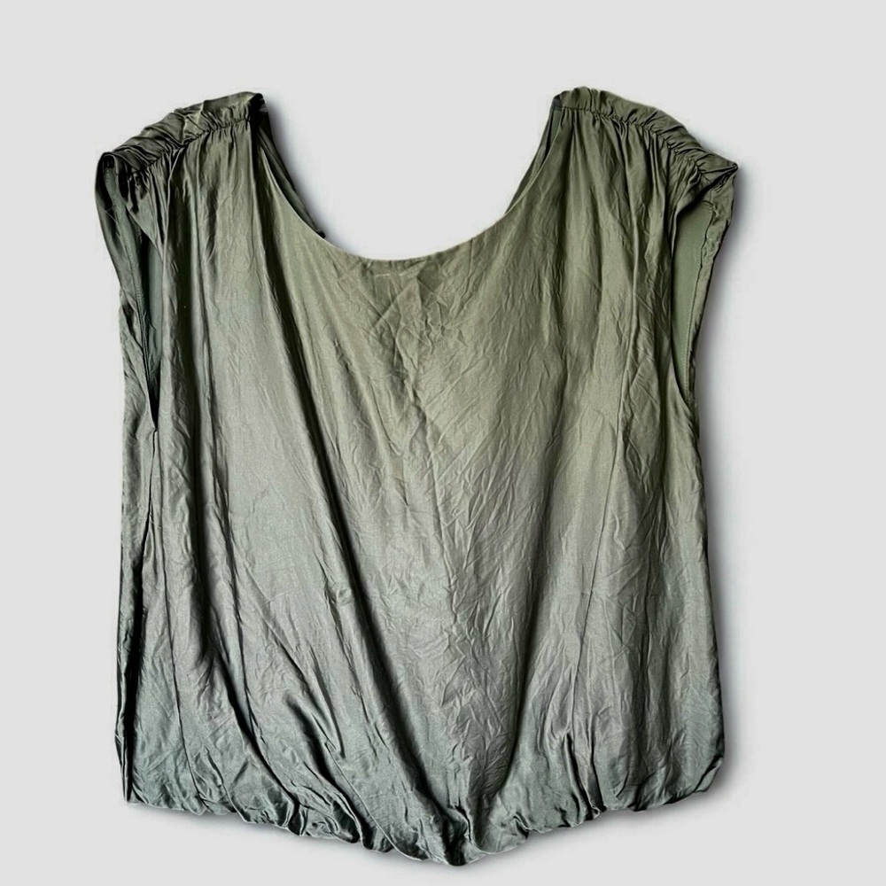 Anthropologie Green Ruched Blouse